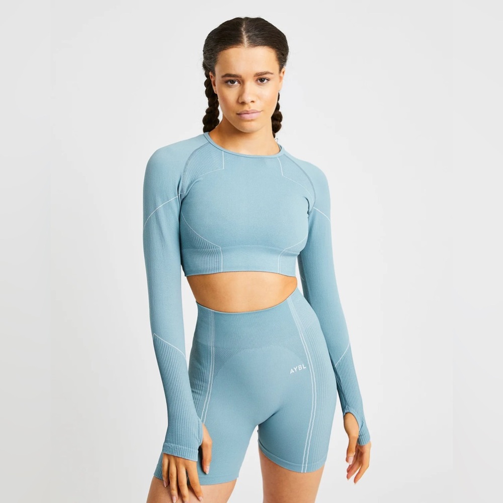 AYBL Reflex Seamless Long Sleeve Crop Top in Teal Size XS